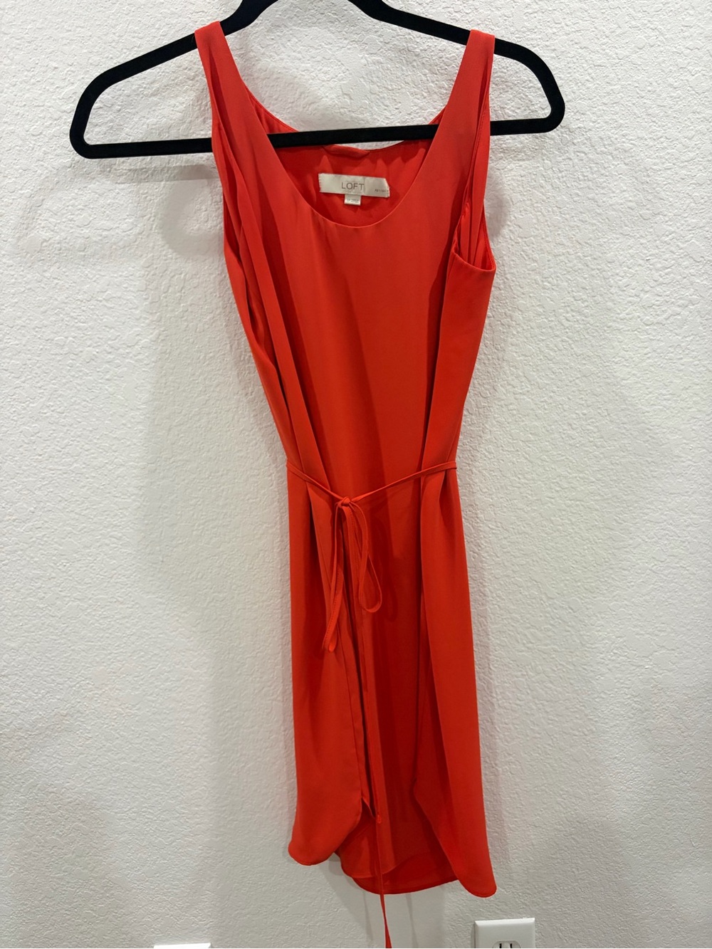 LOFT Bright Orange Sleeveless Tie-Waist Dress